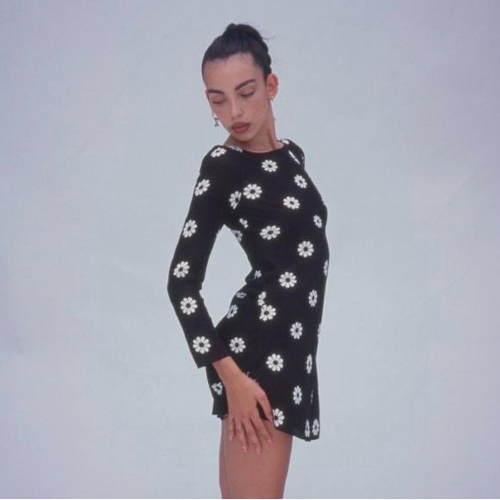 Realisation Par Black Dress with White Floral Design